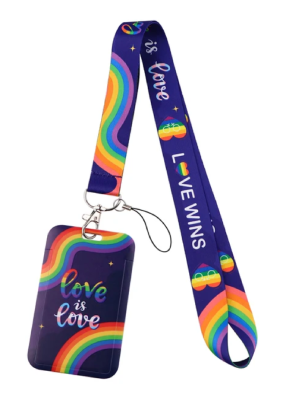 Smycz Love Wins PRIDE LGBT z etui na kartę/identyfikator pionowy