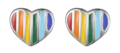 Kolczyki wkrętki, serduszka tęczowe metalowe PRIDE LGBT