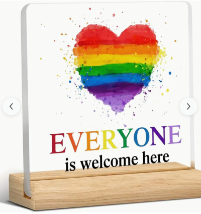 Tabliczka akrylowa, dekoracja EVERYONE is welcome here PRIDE LGBT
