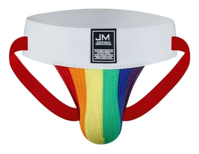 Jockstrapy Jocky tęczowe z grubą białą gumą PRIDE Jockmail