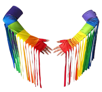 Tęczowe rękawiczki sceniczne z długimi frędzlami PRIDE