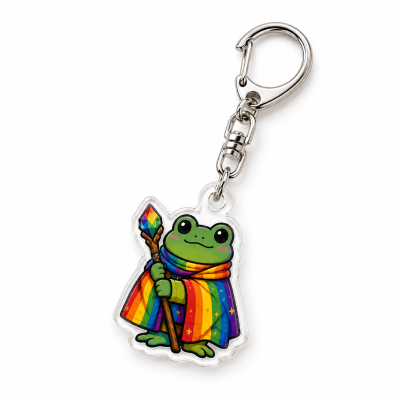 Brelok akrylowy PRIDE — żaba czarodziej z laską-kryształem