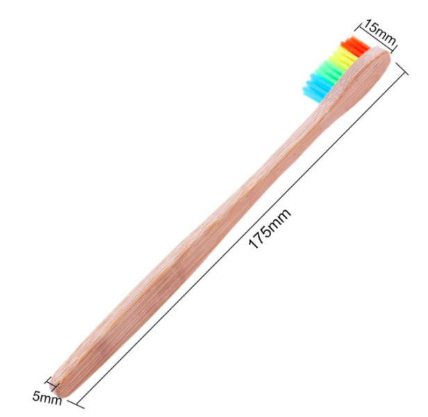 Szczoteczka bambusowa do zębów z miękkim tęczowym włosiem.