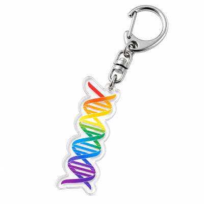 Brelok akrylowy PRIDE — tęczowa spirala DNA