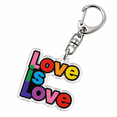 Brelok akrylowy PRIDE — napis "Love is Love"
