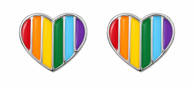 Kolczyki wkrętki, serduszka tęczowe metalowe PRIDE