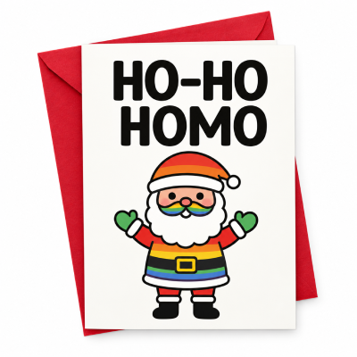 Kartka świąteczna Ho-Ho Homo, tęczowy Mikołaj PRIDE LGBT (z kopertą)