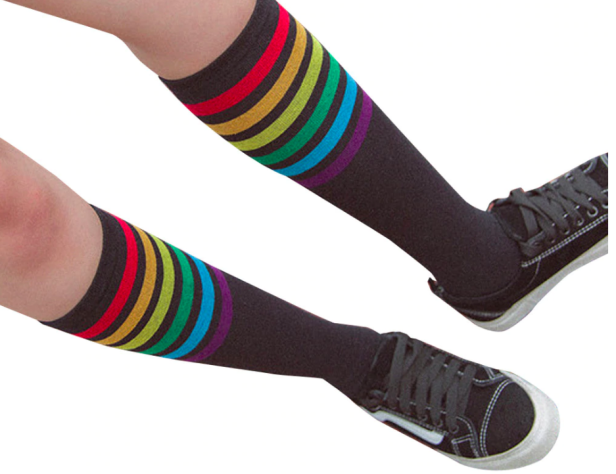 Podkolanówki czarne z paskami w kolorach tęczy PRIDE LGBT
