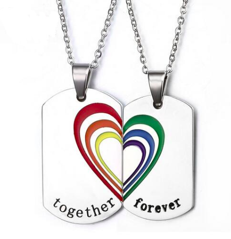 Komplet dwóch nieśmiertelników together-forever z sercem w kolorach LGBT