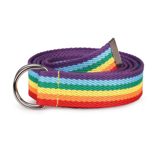 Tęczowy pasek PRIDE ze srebrną klamrą - długość 150 cm