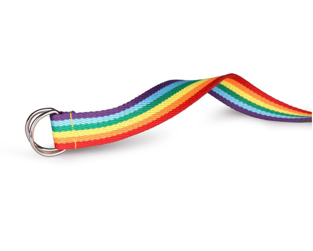 Tęczowy pasek PRIDE ze srebrną klamrą - długość 150 cm