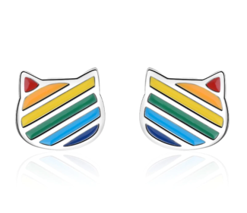 Kolczyki wkrętki kotki w kolorze tęczy PRIDE  LGBT