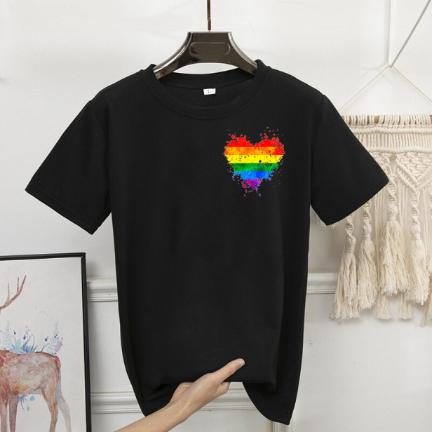 Koszulka z nadrukiem małego serca w barwach tęczy PRIDE LGBT męska czarna