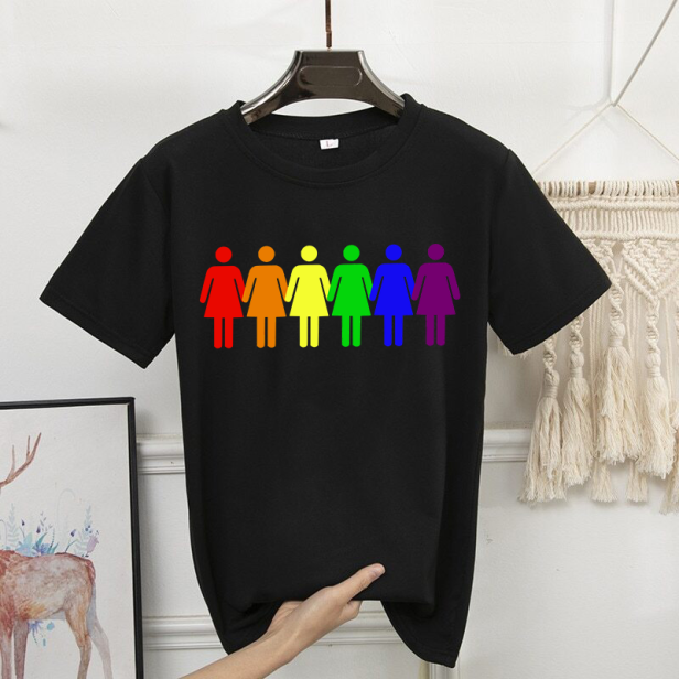Damska koszulka z nadrukiem kobiet w barwach PRIDE LGBT czarna