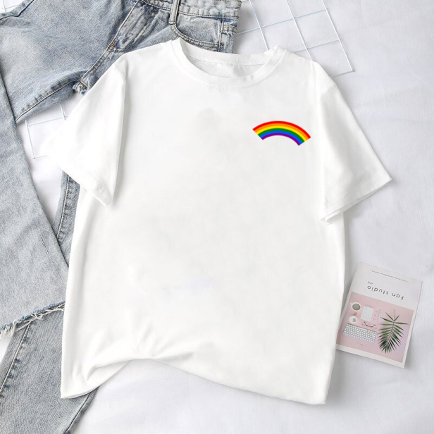 Damska koszulka z nadrukiem tęczy w barwach PRIDE LGBT biała