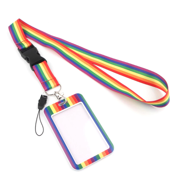 Smycz tęczowa PRIDE LGBT z etui na kartę/identyfikator pionowy