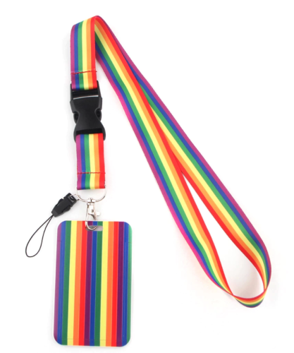 Smycz tęczowa PRIDE LGBT z etui na kartę/identyfikator pionowy
