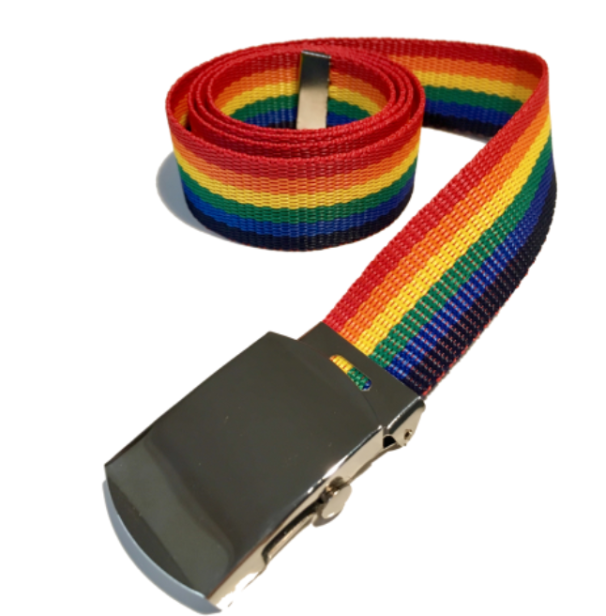 Pasek do spodni tęczowy, metalowa klamra PRIDE LGBT