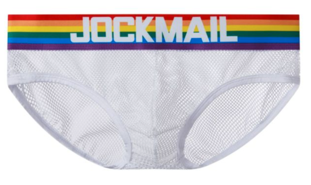 Slipy, slipki, majtki Jockmail białe, siateczkowe PRIDE LGBT