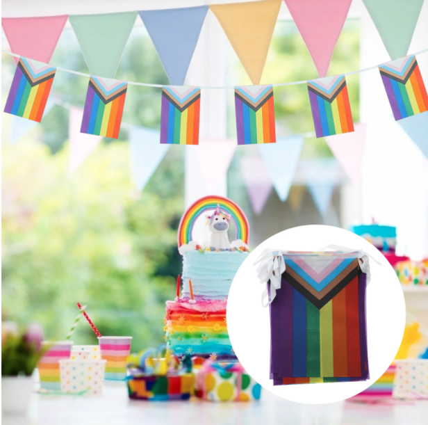 Girlanda z chorągiewek, tęczowa flaga progresywna PRIDE LGBT