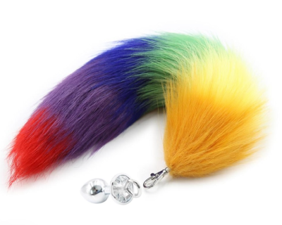 Stalowy korek analny plug tęczowy lisi ogon PRIDE