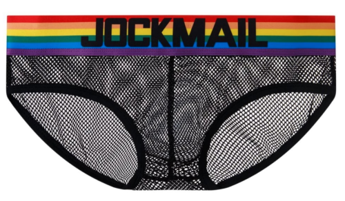 Slipy, slipki, majtki Jockmail czarne, siateczkowe PRIDE LGBT